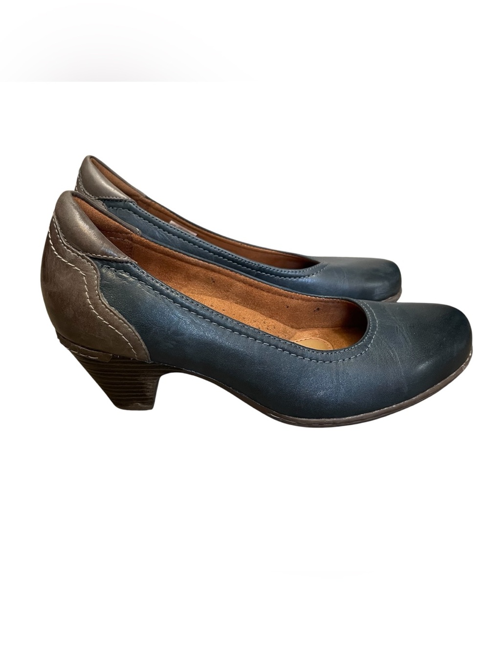 Rockport Cobb Hill Adaline Navy Blue Leather Pumps Two Tone Heels